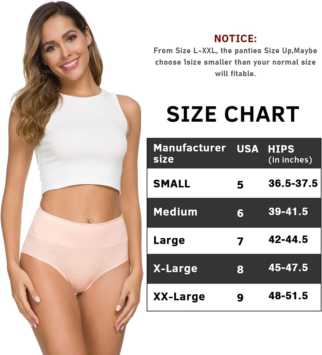 Wealurre Women's Comfort Cotton High Waist Underwear Breathable Soft Tummy Control Bikini Panties Plus Size