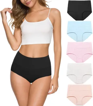Wealurre Women's Comfort Cotton High Waist Underwear Breathable Soft Tummy Control Bikini Panties Plus Size