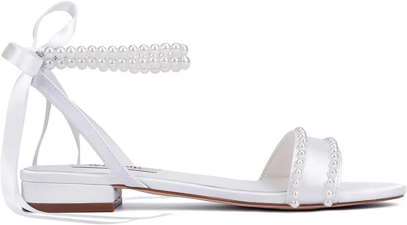 Wedding Flats Pearl Sandals Flat Wedding Shoes for Bride Open Toe Bridal Flats