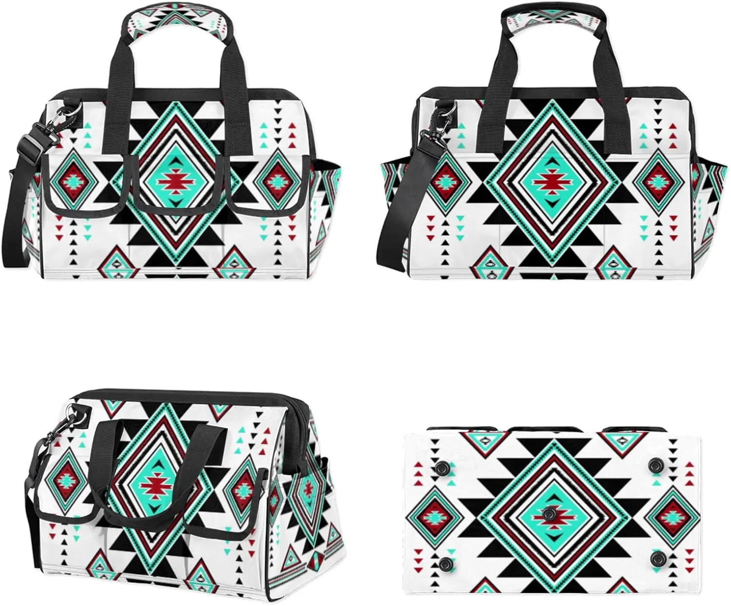Western Aztec Boho Heavy Duty Tool Bags for Men and Women 14.8 Inch, Soft Wide Mouth Tool Tote Organizer Bag with Adjustable Shoulder Strap