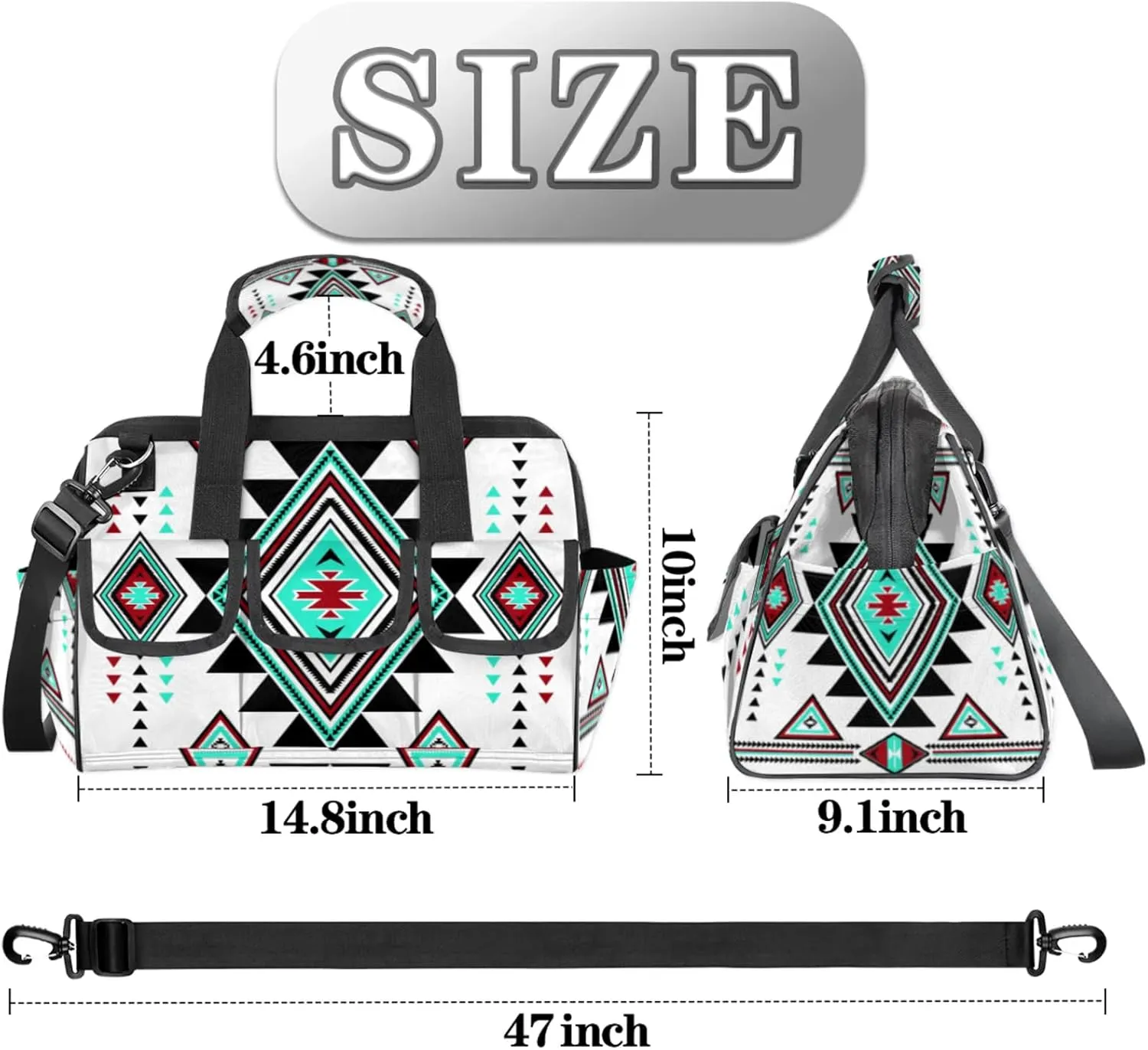 Western Aztec Boho Heavy Duty Tool Bags for Men and Women 14.8 Inch, Soft Wide Mouth Tool Tote Organizer Bag with Adjustable Shoulder Strap