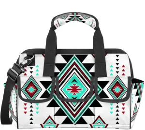 Western Aztec Boho Heavy Duty Tool Bags for Men and Women 14.8 Inch, Soft Wide Mouth Tool Tote Organizer Bag with Adjustable Shoulder Strap