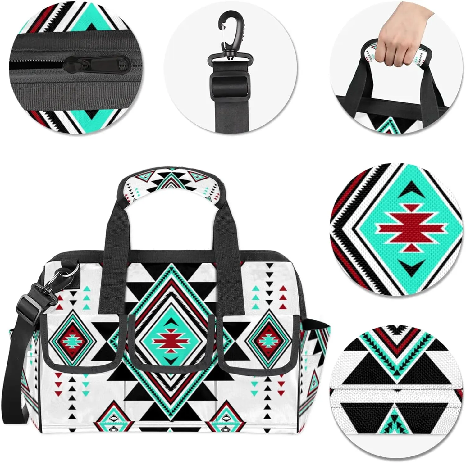 Western Aztec Boho Heavy Duty Tool Bags for Men and Women 14.8 Inch, Soft Wide Mouth Tool Tote Organizer Bag with Adjustable Shoulder Strap