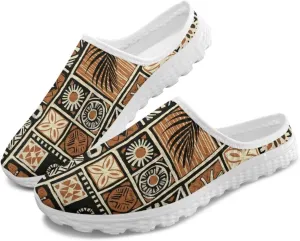 Western Aztec Print Mule Tennis Shoes for Women Breathable Loafers Flats Low Top Garden Clogs Arch Support Sneakers