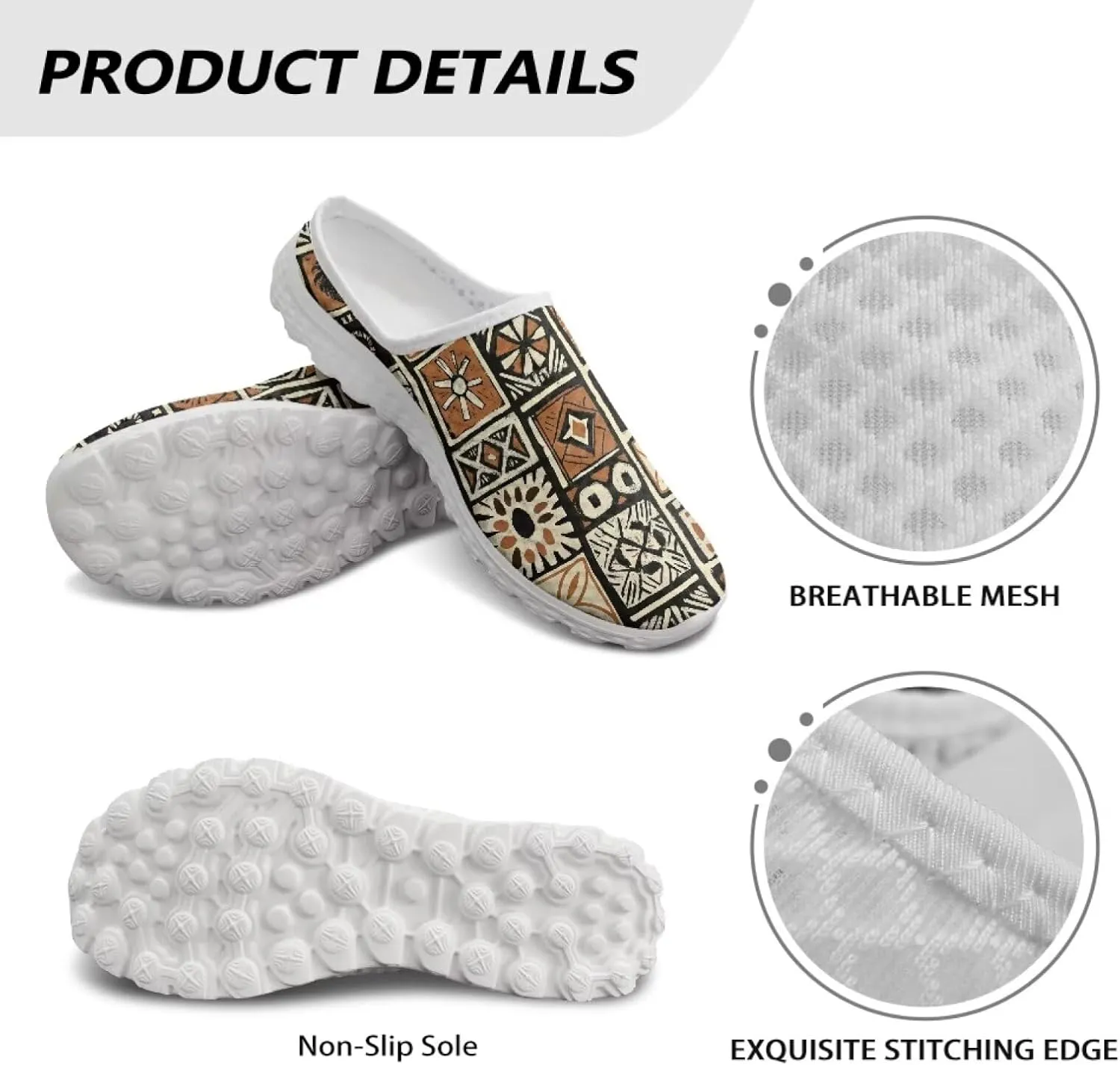 Western Aztec Print Mule Tennis Shoes for Women Breathable Loafers Flats Low Top Garden Clogs Arch Support Sneakers