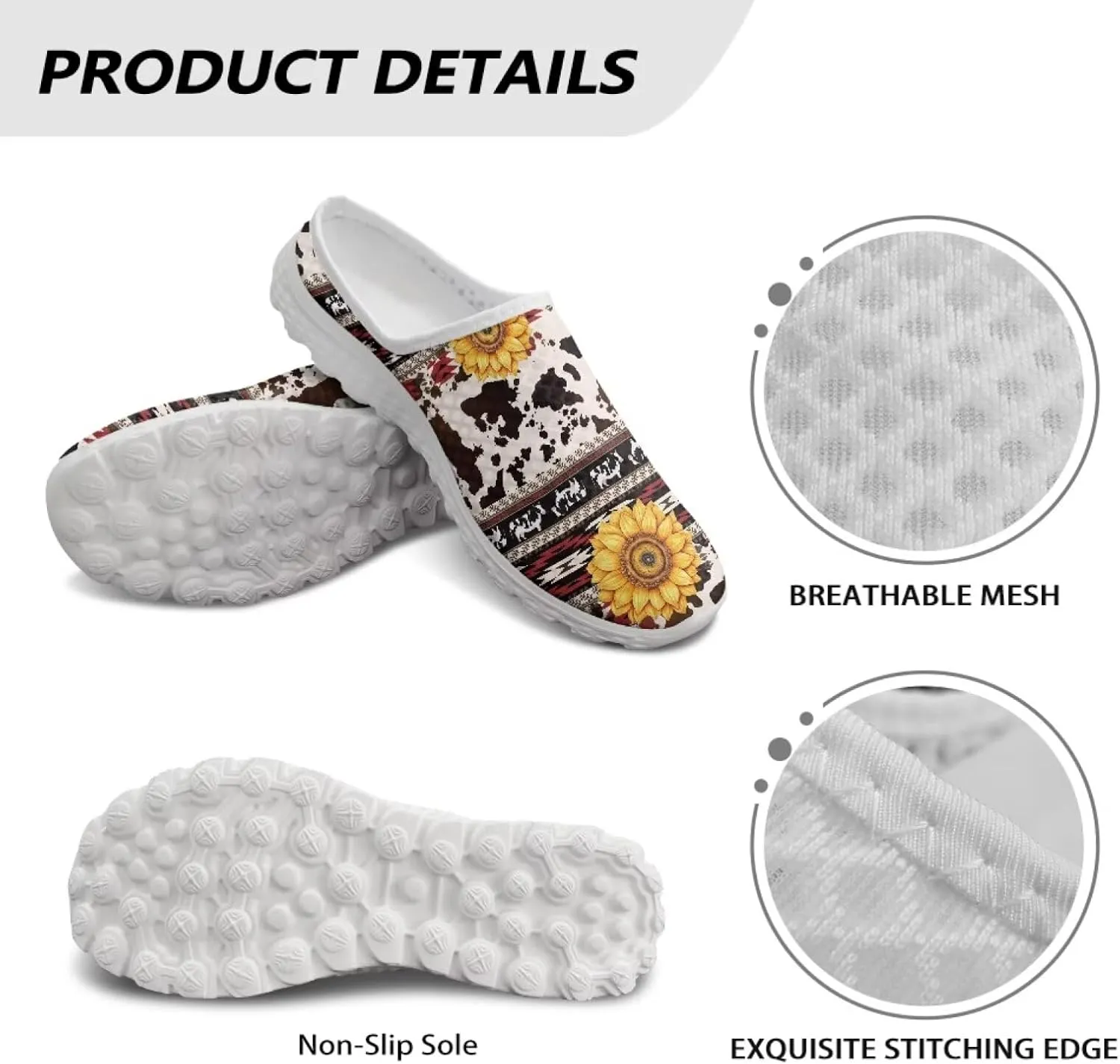 Western Aztec Print Mule Tennis Shoes for Women Flats Garden Shoes Mesh Running Sneakers, Arch Support US 6-13.5