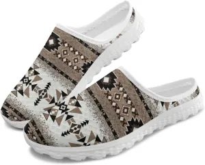 Western Aztec Print Mule Tennis Shoes for Women Flats Garden Shoes Mesh Running Sneakers, Arch Support US 6-13.5