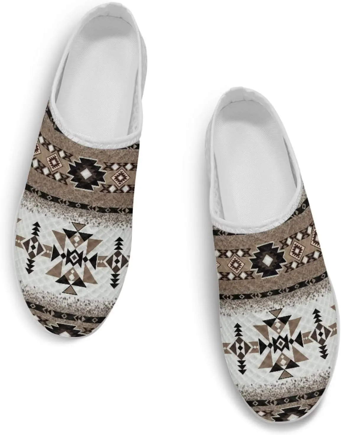 Western Aztec Print Mule Tennis Shoes for Women Flats Garden Shoes Mesh Running Sneakers, Arch Support US 6-13.5