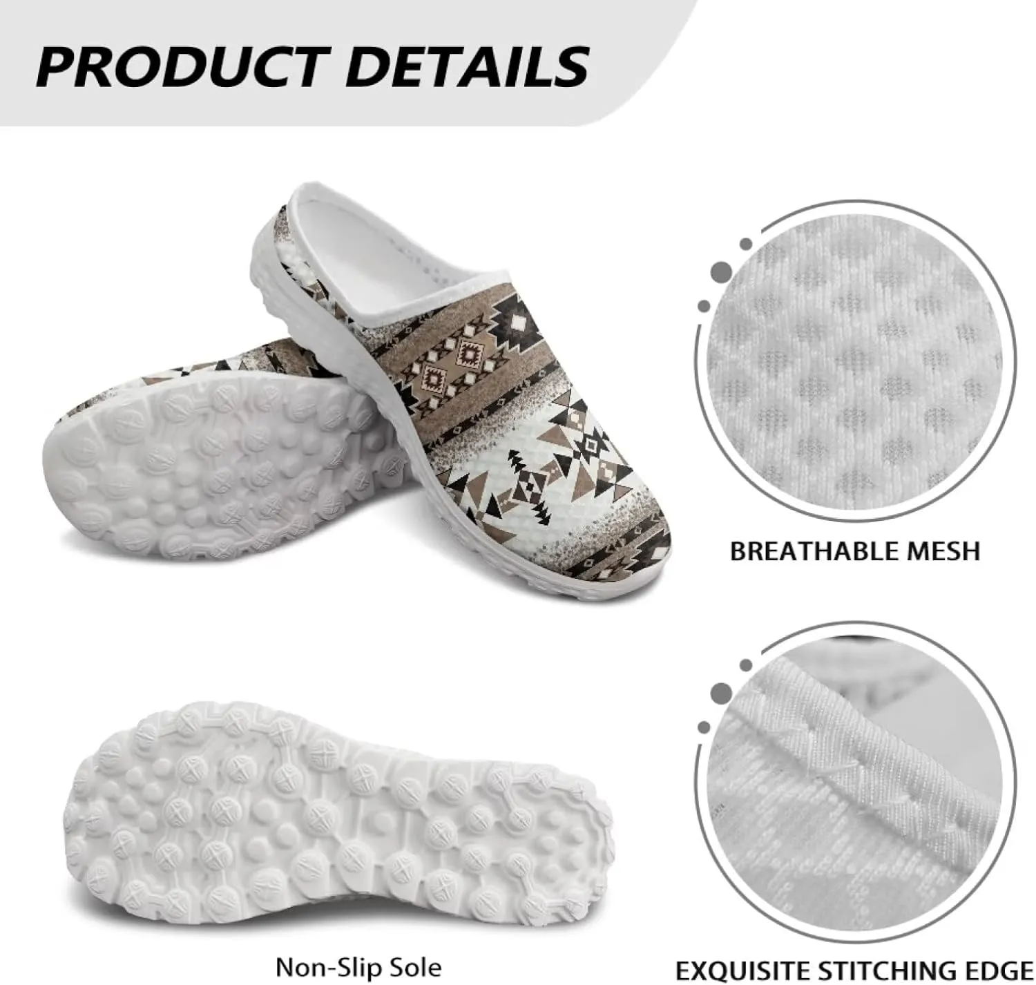Western Aztec Print Mule Tennis Shoes for Women Flats Garden Shoes Mesh Running Sneakers, Arch Support US 6-13.5