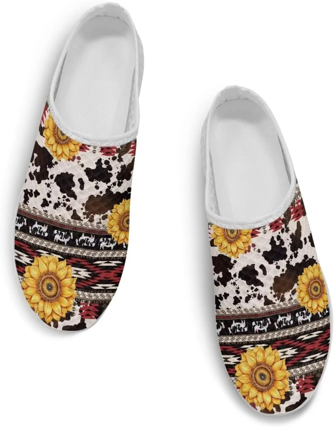 Western Aztec Print Mule Tennis Shoes for Women Flats Garden Shoes Mesh Running Sneakers, Arch Support US 6-13.5