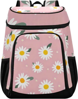 White Daisy Flower Pink Daisies Cooler Backpack Cooler Insulated Leak Proof Lunch Backpack 36 Cans Waterproof Soft for Men Women Picnic Hiking Camping Beach