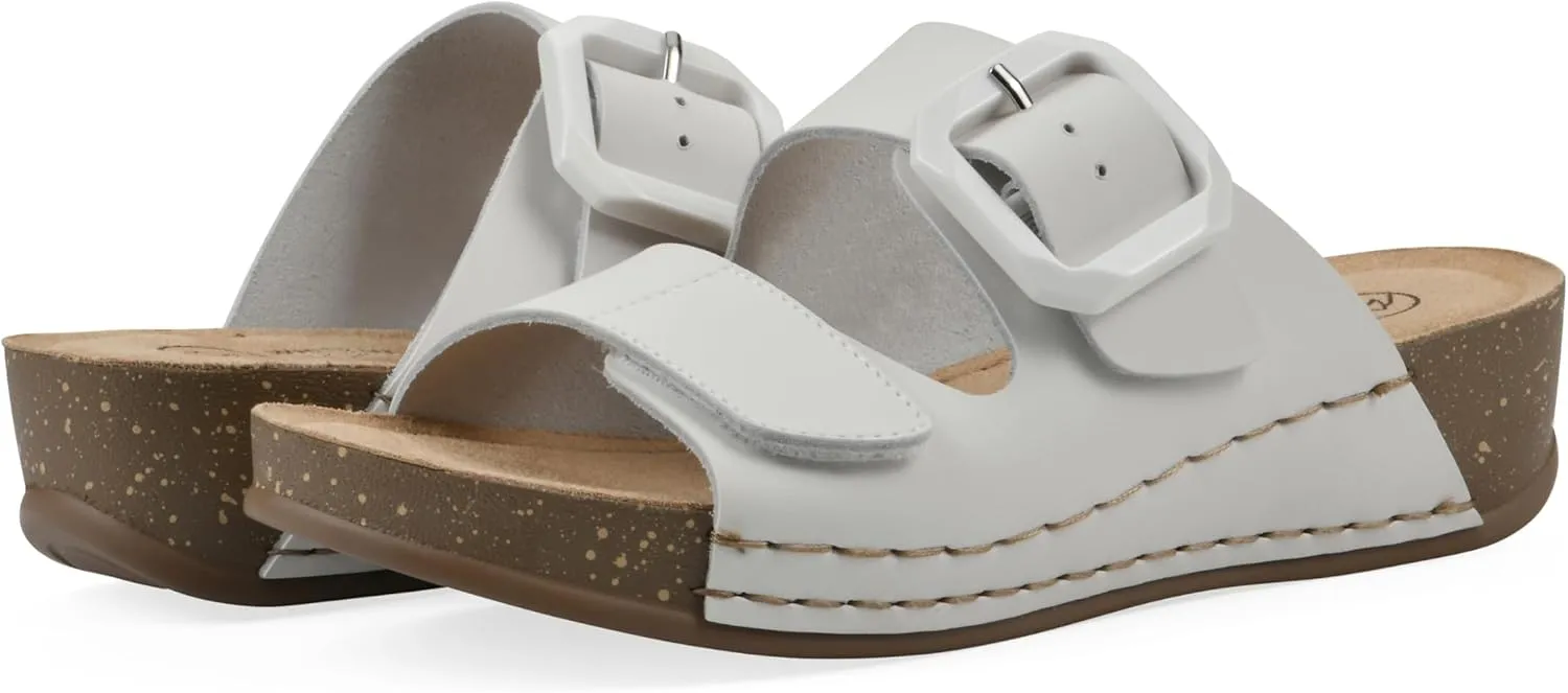 WHITE MOUNTAIN Women's Fearful Double-Strap Mini-Wedge Sandal