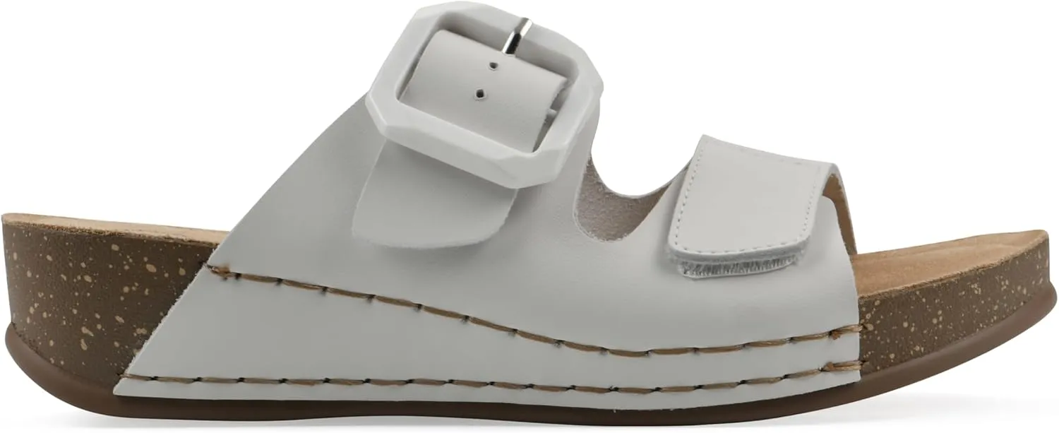 WHITE MOUNTAIN Women's Fearful Double-Strap Mini-Wedge Sandal