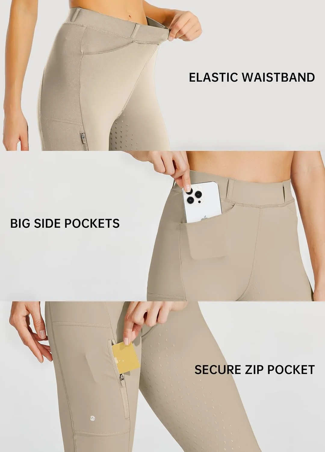 Willit Women's Horse Riding Pants Full Seat Silicone Equestrian Breeches Horseback Schooling Tights Zipper Pockets