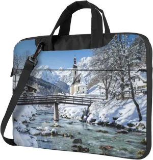 Winter Landscape In The Bavarian Alps Printed Laptop Bag Tote Shoulder Briefcase Messenger Bag For Unisex Business Office Work Bag