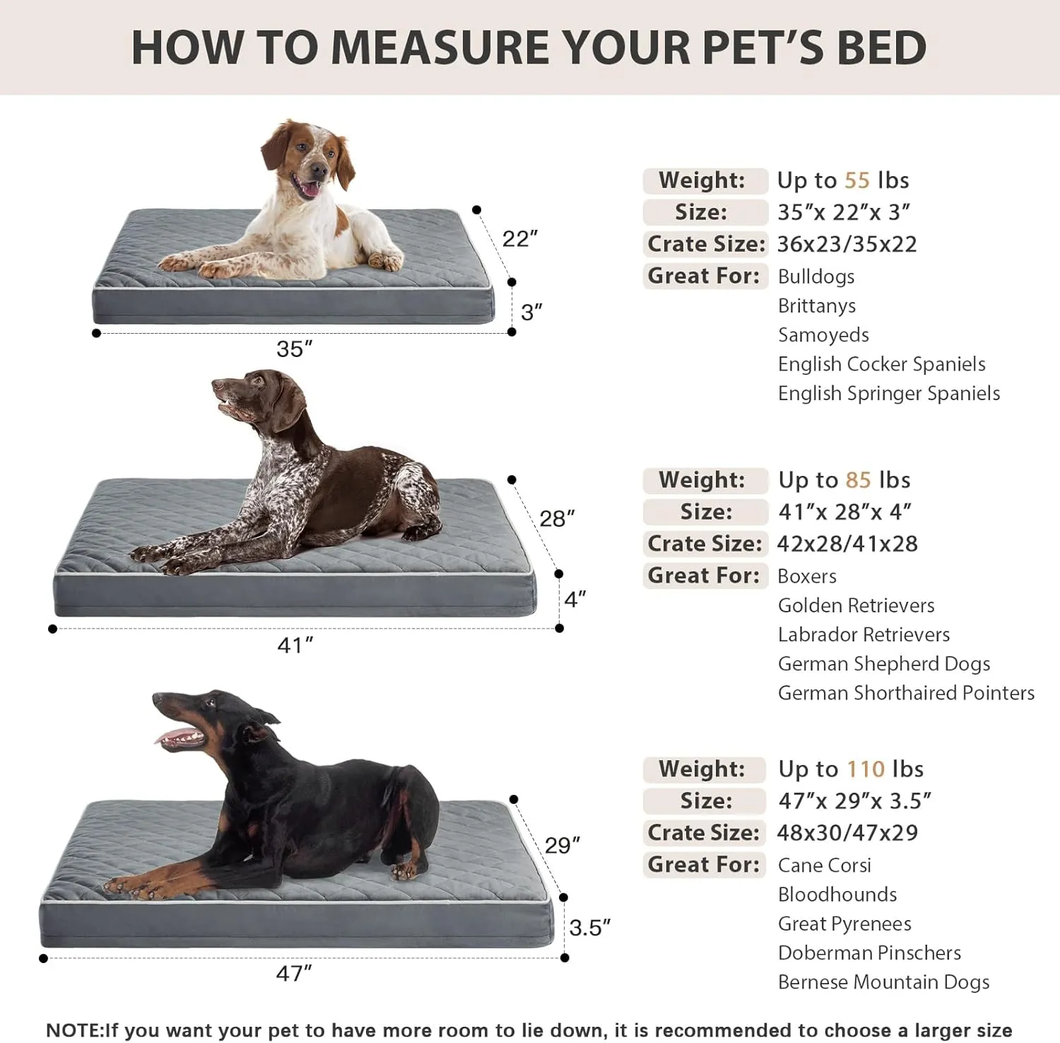 WNPETHOME Orthopedic Dog Beds for Large Dogs, Extra Large Waterproof Dog Bed with Removable Washable Cover & Anti-Slip Bottom, Egg Crate Foam Pet Bed Mat, Multi-Needle Quilting XL Dog Crate Bed