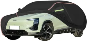 WOLWES Car Cover are Suitable for Aiways U6 All-Weather Windproof, Snowproof, Rainproof, UV-Protected and Breathable All-Season Universal with Side Door Zip Oxford Cloth Car Cover (Color : Black)
