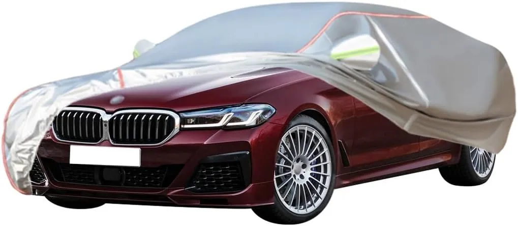 WOLWES Car Cover are Suitable for Alpina B5 Saloon All-Weather Windproof, Snowproof, Rainproof, UV-Protected and Breathable All-Season Universal with Side Door Zip Oxford Cloth Car Cover (Color : WHI