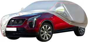 WOLWES Car Cover are Suitable for Cadillac XT4 All-Weather Windproof, Snowproof, Rainproof, UV-Protected and Breathable All-Season Universal with Side Door Zip Oxford Cloth Car Cover (Color : White)