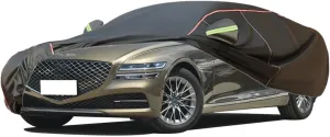 WOLWES Car Cover are Suitable for Genesis Electrified G80/G80 All-Weather Windproof, Snowproof, Rainproof, UV-Protected and Breathable All-Season Universal with Side Door Zip Oxford Cloth Car Cover (
