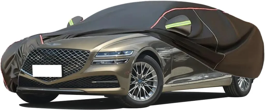 WOLWES Car Cover are Suitable for Genesis Electrified G80/G80 All-Weather Windproof, Snowproof, Rainproof, UV-Protected and Breathable All-Season Universal with Side Door Zip Oxford Cloth Car Cover (