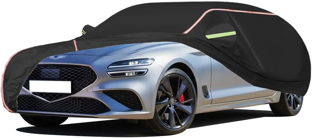 WOLWES Car Cover are Suitable for Genesis G70 Shooting Brake All-Weather Windproof, Snowproof, Rainproof, UV-Protected and Breathable All-Season Universal with Side Door Zip Oxford Cloth Car Cover (C