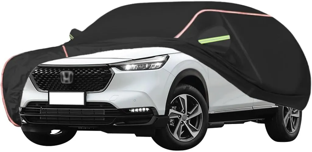 WOLWES Car Cover are Suitable for Honda HR-V All-Weather Windproof, Snowproof, Rainproof, UV-Protected and Breathable All-Season Universal with Side Door Zip Oxford Cloth Car Cover (Color : Black)