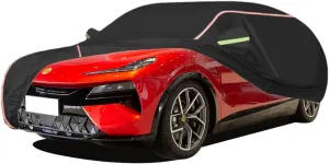 WOLWES Car Cover are Suitable for Lotus Eletre All-Weather Windproof, Snowproof, Rainproof, UV-Protected and Breathable All-Season Universal with Side Door Zip Oxford Cloth Car Cover (Color : Black)