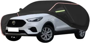 WOLWES Car Cover are Suitable for MG ZS All-Weather Windproof, Snowproof, Rainproof, UV-Protected and Breathable All-Season Universal with Side Door Zip Oxford Cloth Car Cover (Color : Black)