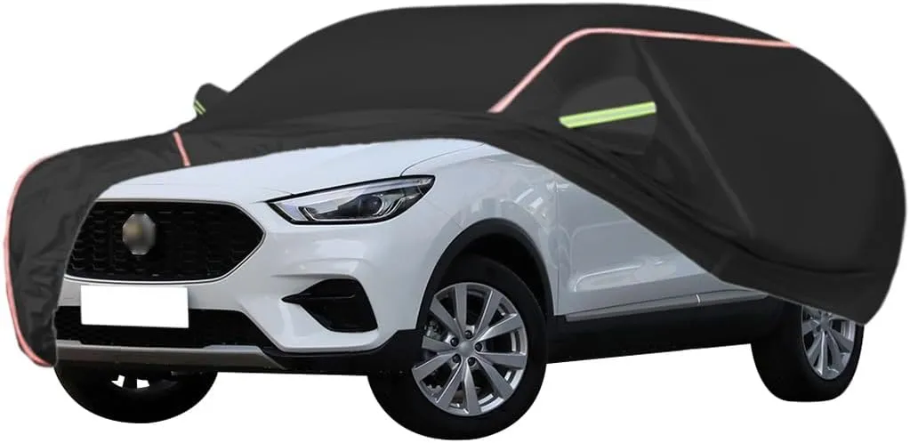 WOLWES Car Cover are Suitable for MG ZS All-Weather Windproof, Snowproof, Rainproof, UV-Protected and Breathable All-Season Universal with Side Door Zip Oxford Cloth Car Cover (Color : Black)