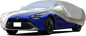 WOLWES Car Cover are Suitable for Toyota Mirai All-Weather Windproof, Snowproof, Rainproof, UV-Protected and Breathable All-Season Universal with Side Door Zip Oxford Cloth Car Cover (Color : White)