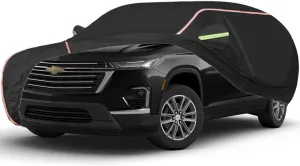 WOLWES Car Covers Are Suitable For Chevrolet Traverse 2009-2023 All-weather Windproof, Snowproof, Rainproof, UV-protected And Breathable All-season Universal With Side Door Zip Oxford Cloth Car Covers