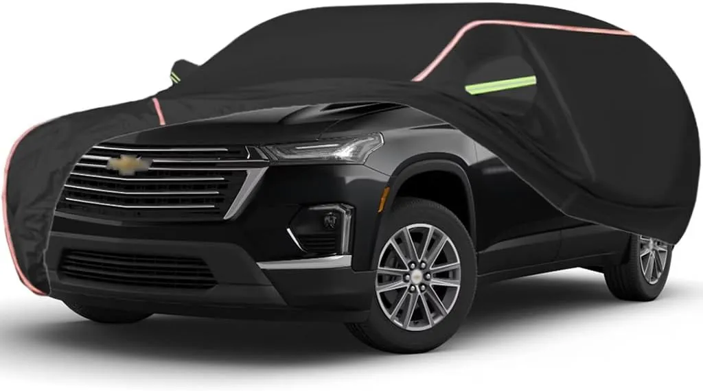 WOLWES Car Covers Are Suitable For Chevrolet Traverse 2009-2023 All-weather Windproof, Snowproof, Rainproof, UV-protected And Breathable All-season Universal With Side Door Zip Oxford Cloth Car Covers