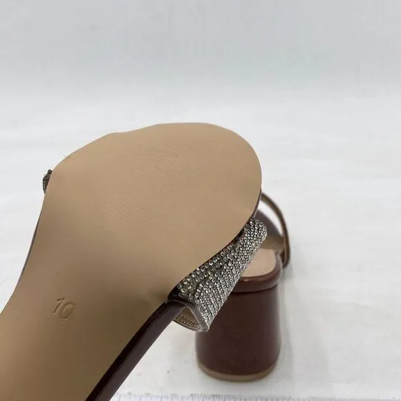 Women Comfy Open Toe Rhinestones Slip On Mule Sandals Mid Chunky Heel Slide Slip