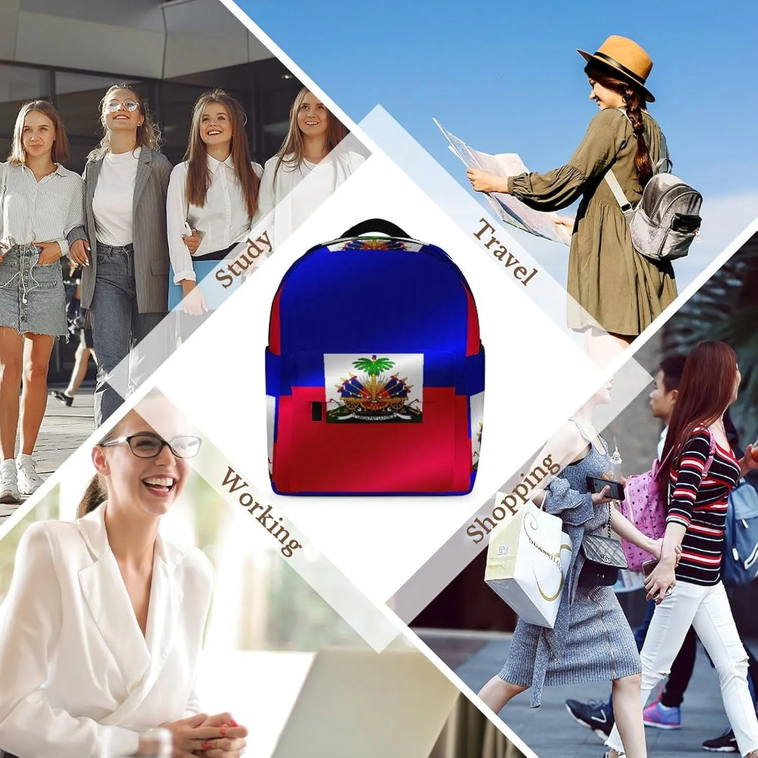 Women Haitian Flag of Haiti Small Backpack Purse for Ladies Bookbag Travel Shoulder Bag
