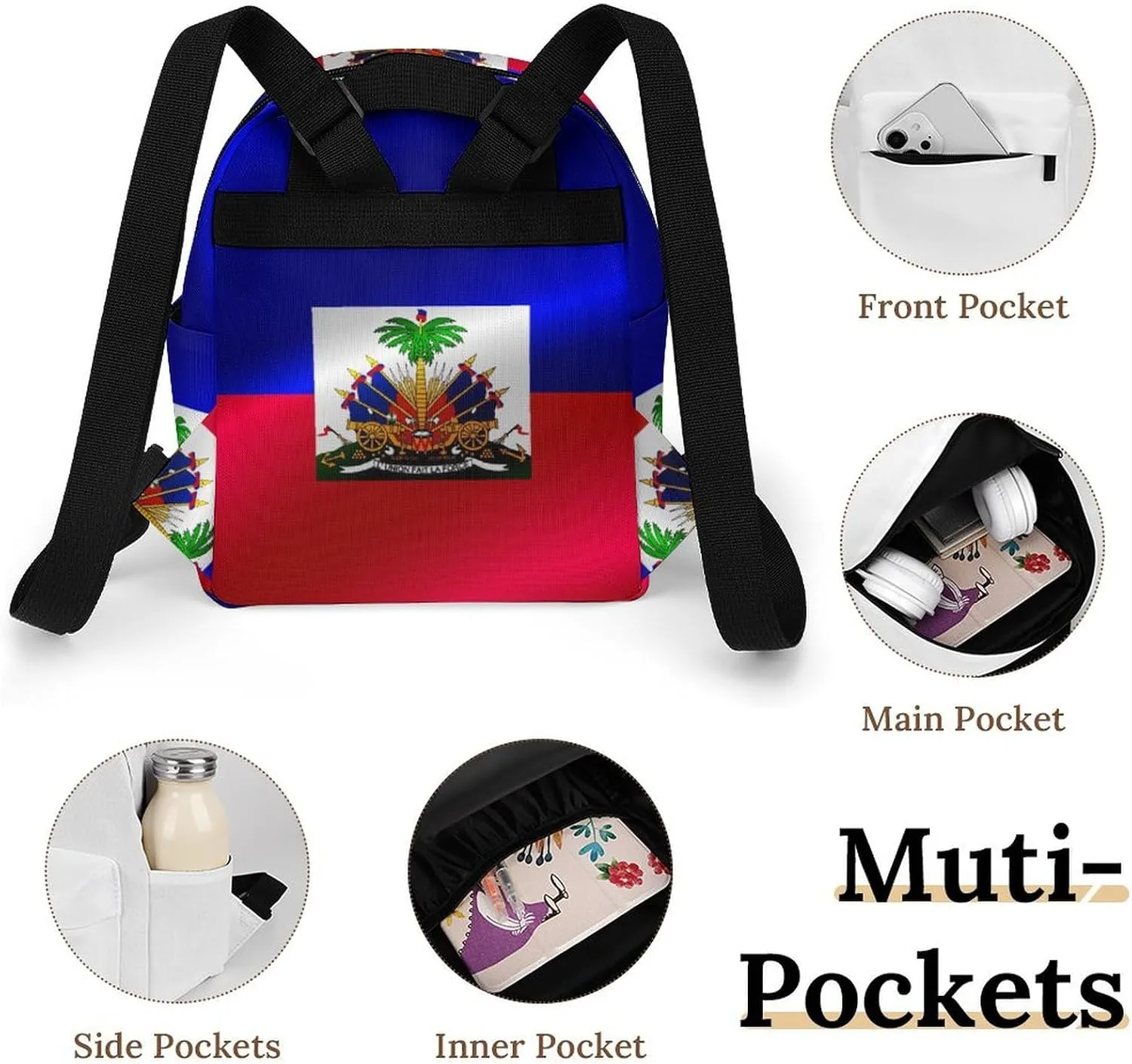 Women Haitian Flag of Haiti Small Backpack Purse for Ladies Bookbag Travel Shoulder Bag