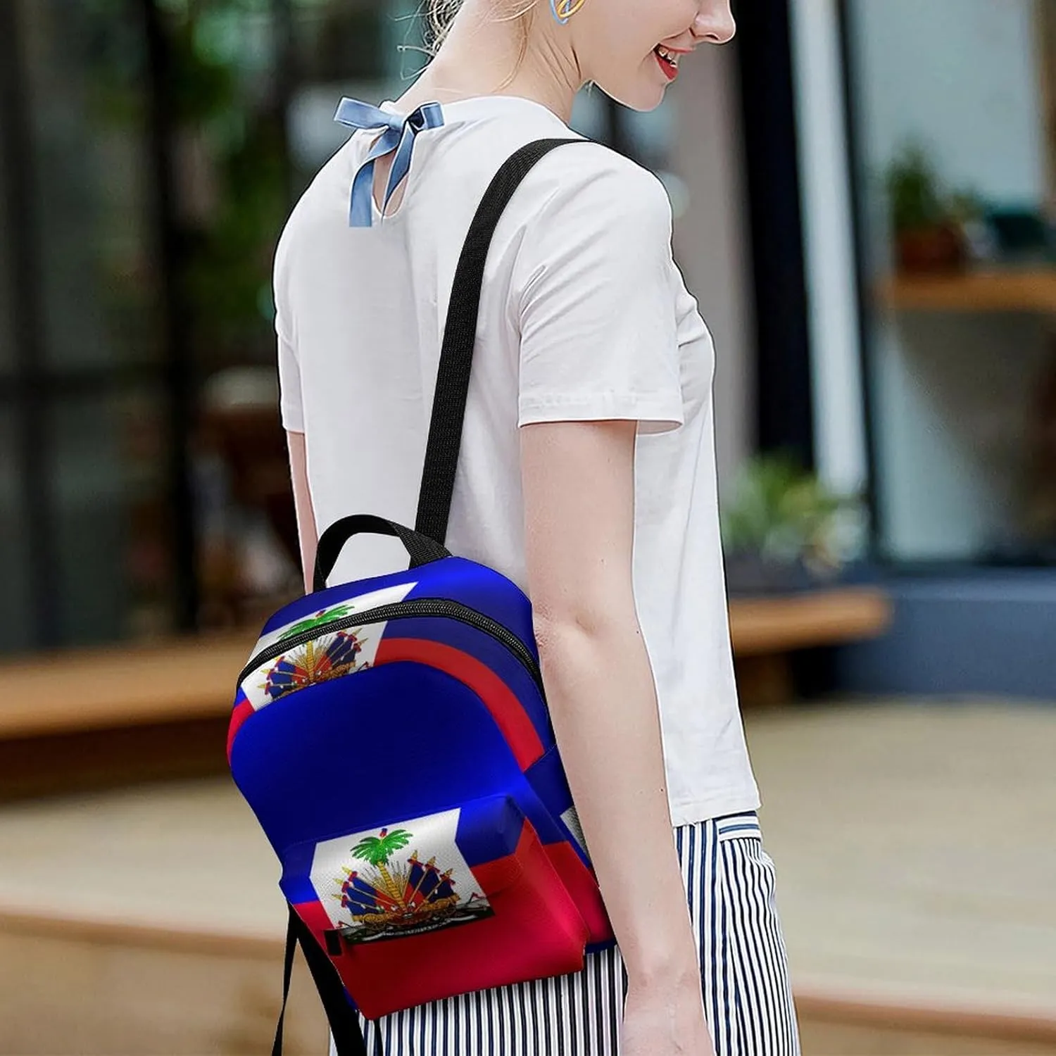 Women Haitian Flag of Haiti Small Backpack Purse for Ladies Bookbag Travel Shoulder Bag