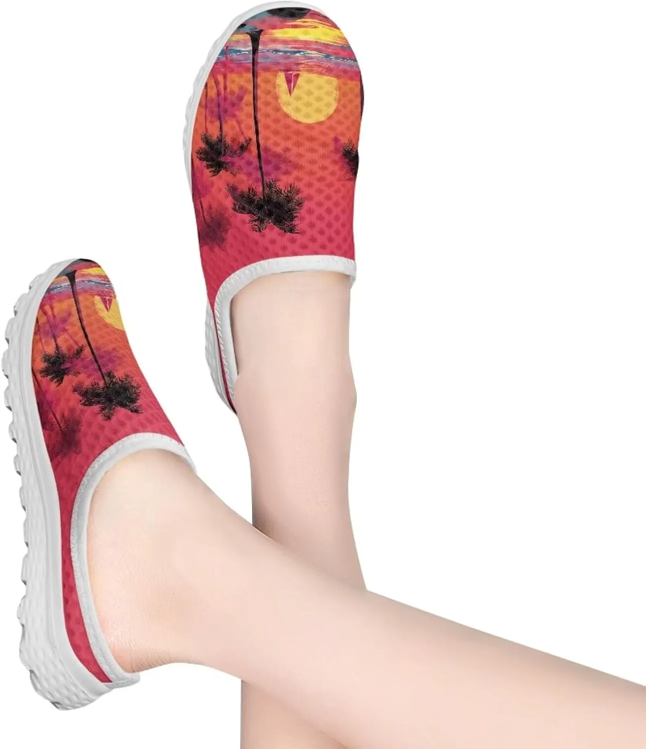 Women Mules Shoes Slip on Mesh Kint Flat Sneaker Sandals Trendy Outdoor Indoor Clogs Slippers