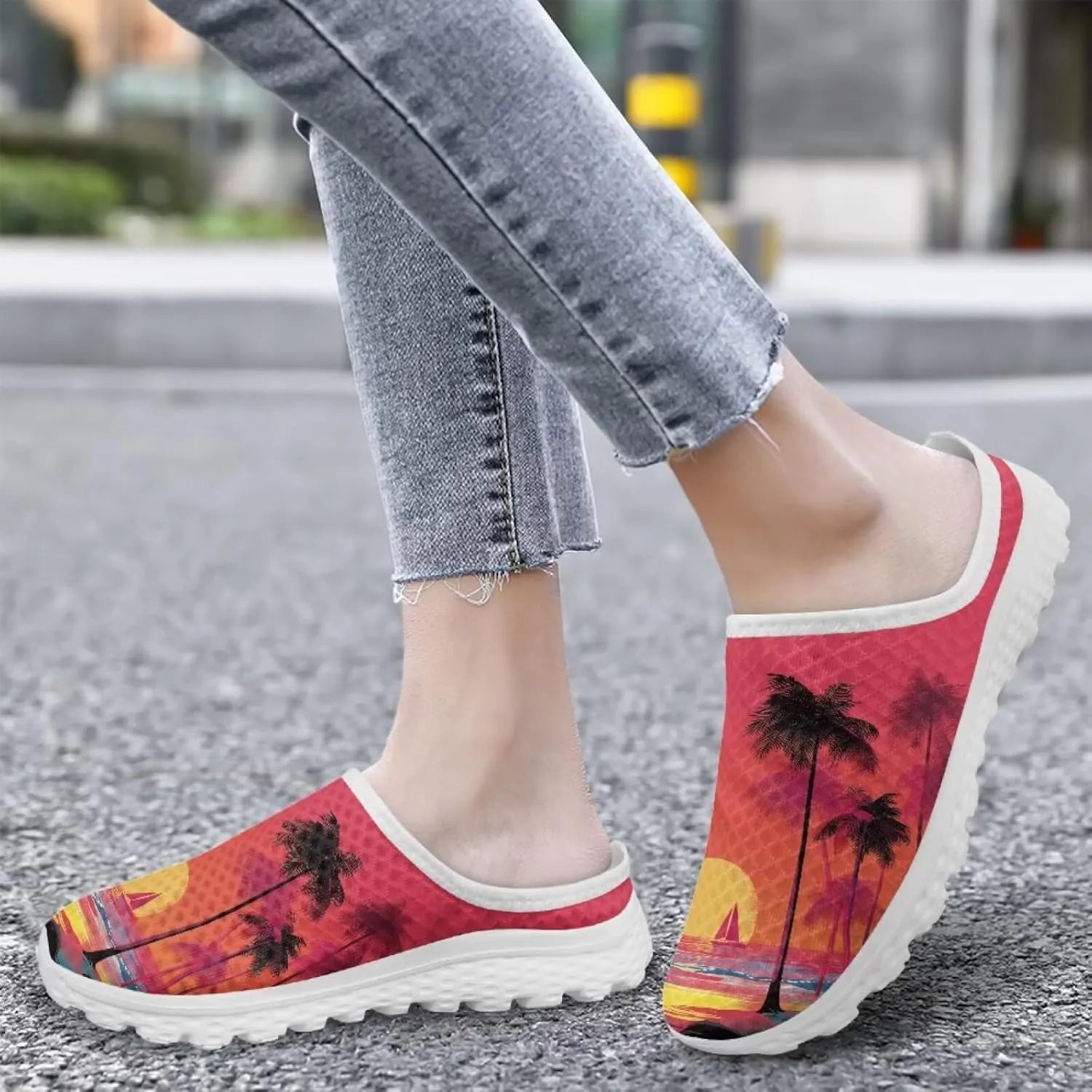 Women Mules Shoes Slip on Mesh Kint Flat Sneaker Sandals Trendy Outdoor Indoor Clogs Slippers