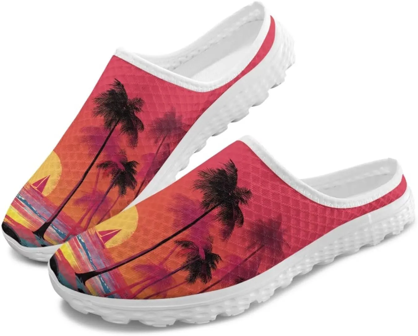 Women Mules Shoes Slip on Mesh Kint Flat Sneaker Sandals Trendy Outdoor Indoor Clogs Slippers