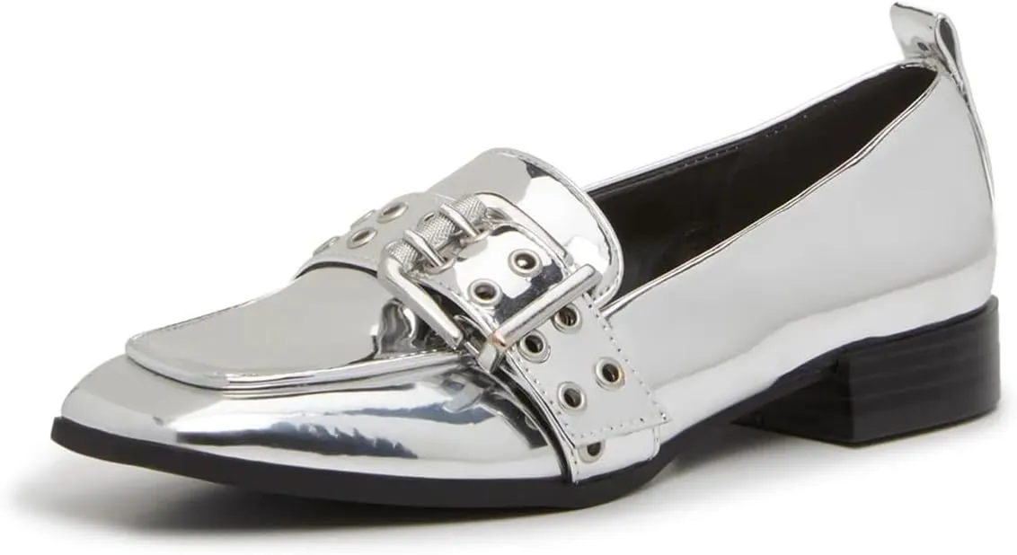 Women Retro Square Closed Toe Loafers Slip On Low Block Heels Strap Buckles Grommets Flats Office Business Casual Shoes Size 4-16 US