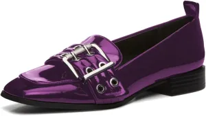 Women Retro Square Closed Toe Loafers Slip On Low Block Heels Strap Buckles Grommets Flats Office Business Casual Shoes Size 4-16 US
