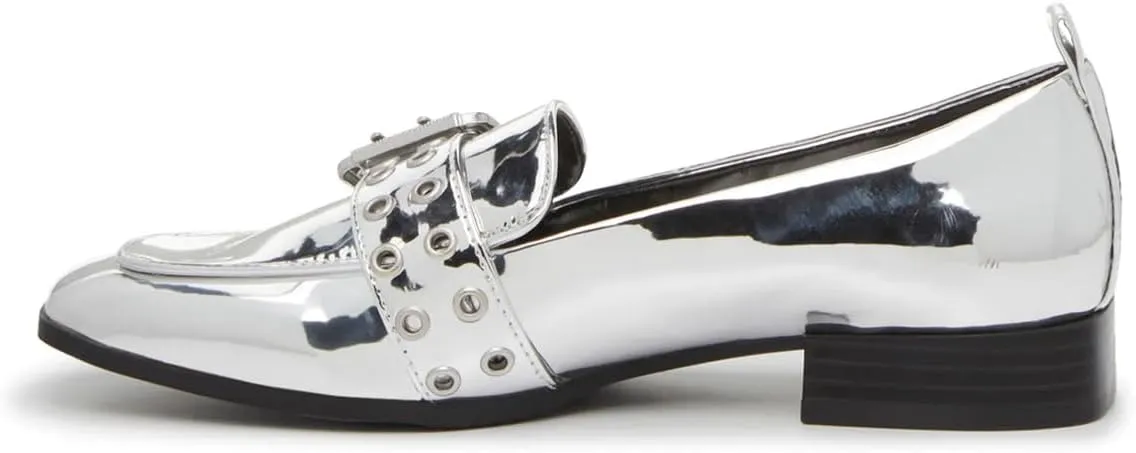 Women Retro Square Closed Toe Loafers Slip On Low Block Heels Strap Buckles Grommets Flats Office Business Casual Shoes Size 4-16 US