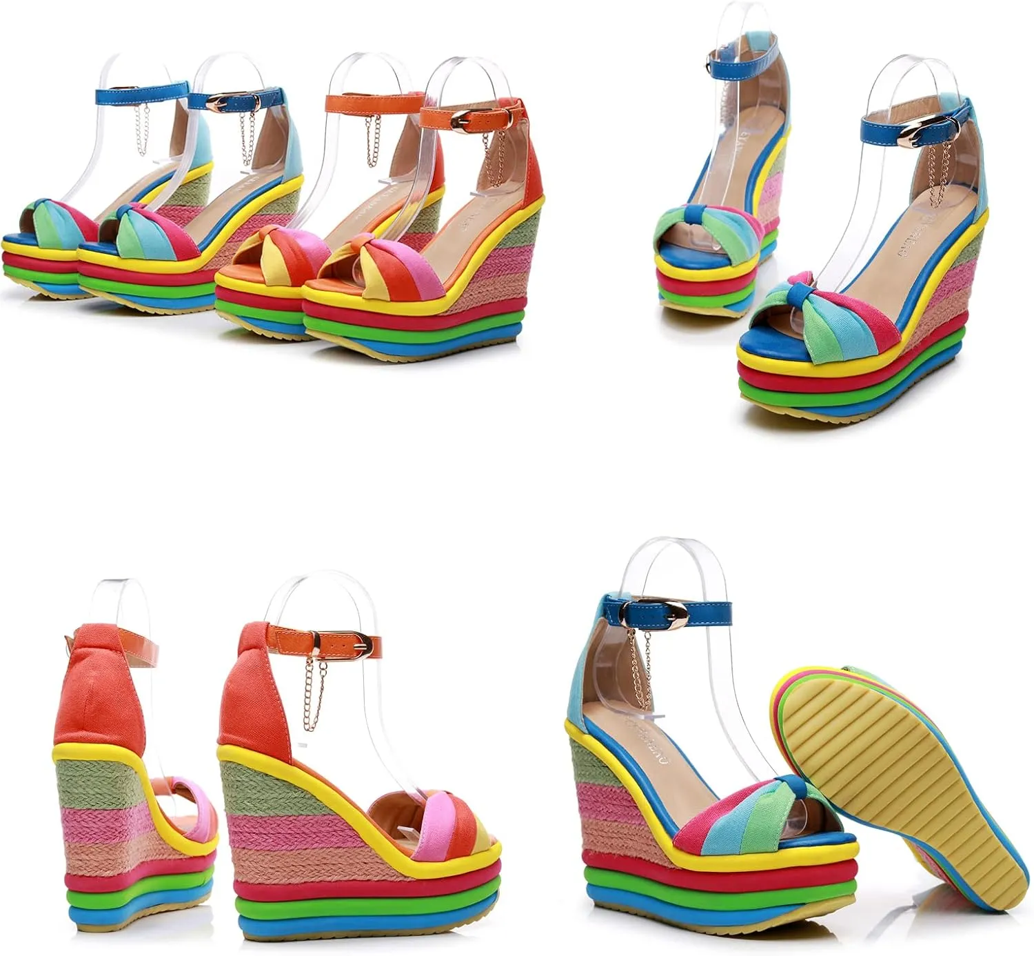 Women Straw Super High Heel Rainbow Sandals,Fish Mouth Wedge Roman Y2K Gladiator Sandal,Adjustable Ankle Strap Stitching Espadrilles Non-Slip Platform Candy Color Party Dress Shoes