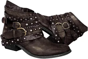 Womens Ankle Boots Vintage Casual Studded Punk Motorcycle Boots for Women Chunky Heel Buckle Strap Women Boots