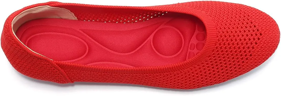 Women’s Ballet Flat Shoes Knit Dress Round Toe Slip On Breathable Classic Hollowed Out Walking Comfortable Casual Soft Shoes