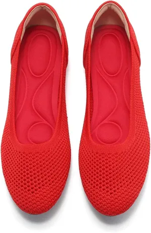 Women’s Ballet Flat Shoes Knit Dress Round Toe Slip On Breathable Classic Hollowed Out Walking Comfortable Casual Soft Shoes