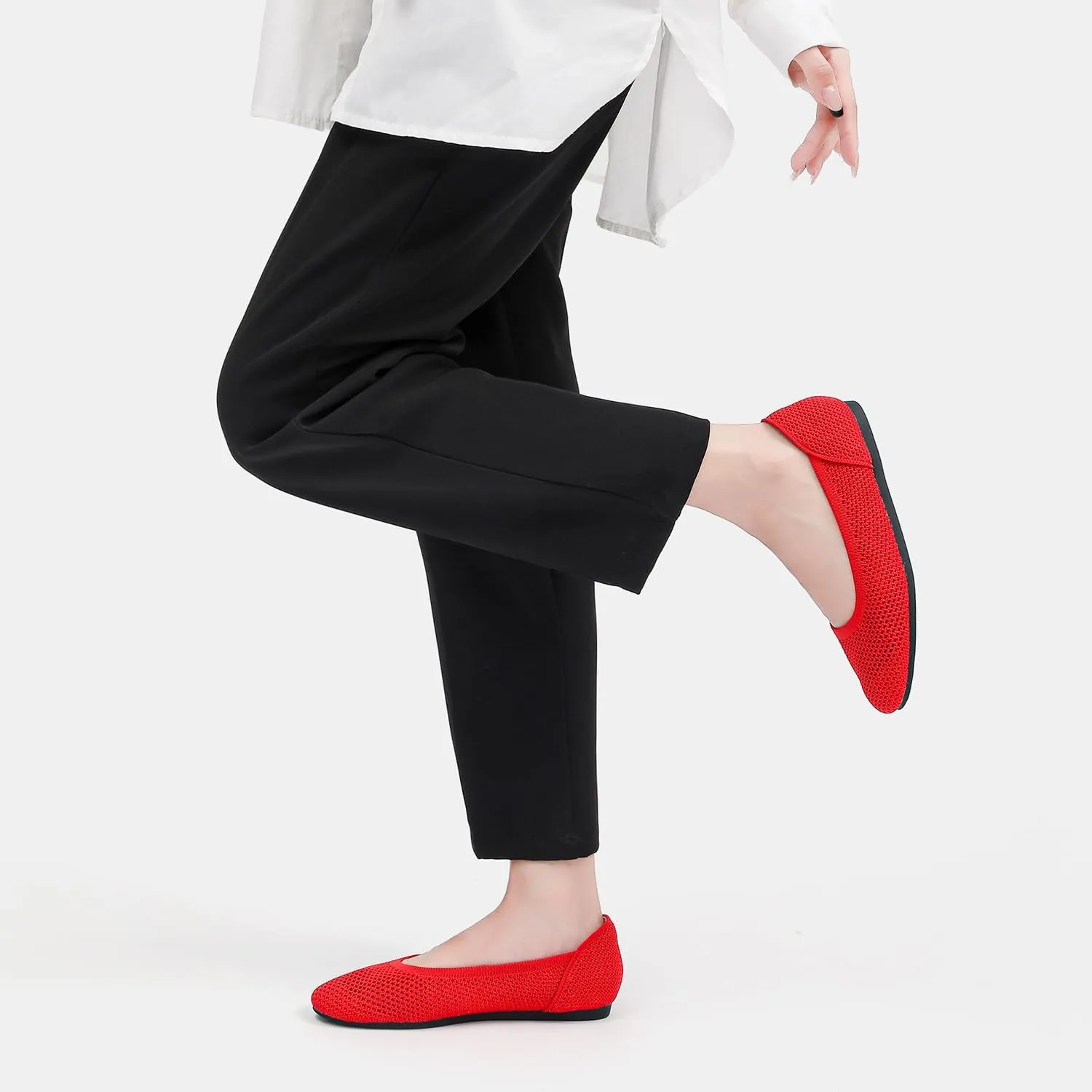 Women’s Ballet Flat Shoes Knit Dress Round Toe Slip On Breathable Classic Hollowed Out Walking Comfortable Casual Soft Shoes