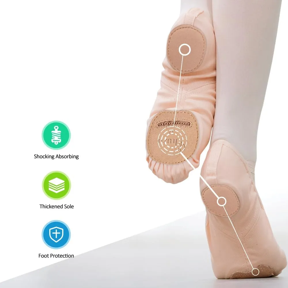 Women's Ballet Shoes, Highly Stretch Canvas Dance Slippers, Split Sole Non-Slip Yoga Flat for Girls Boys Adults