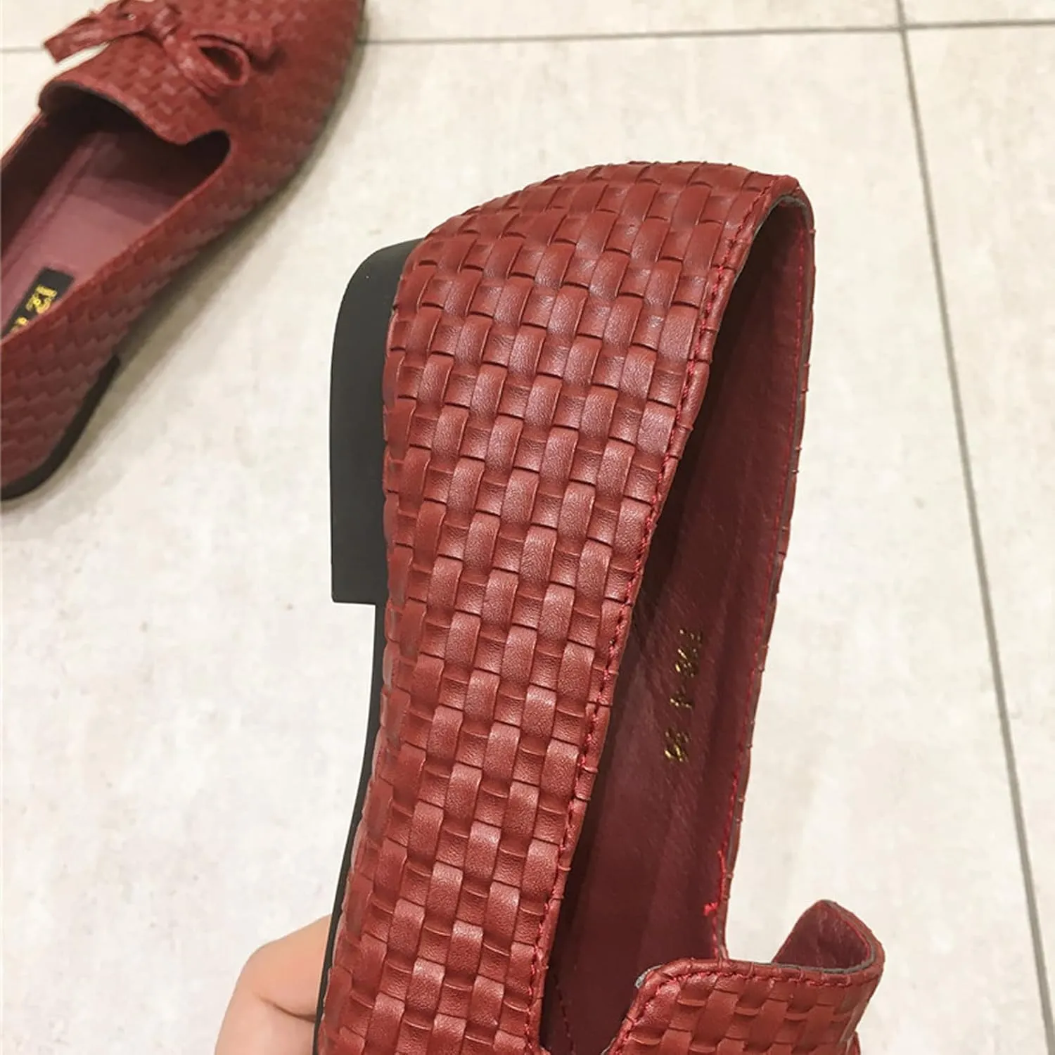 Women's Braided Leather Bow Flat Dress Loafers Comfortable Soft Non-Slip Lightweight Work Shoe Slip-On Anti-Collision Toe Casual Driving Shoes